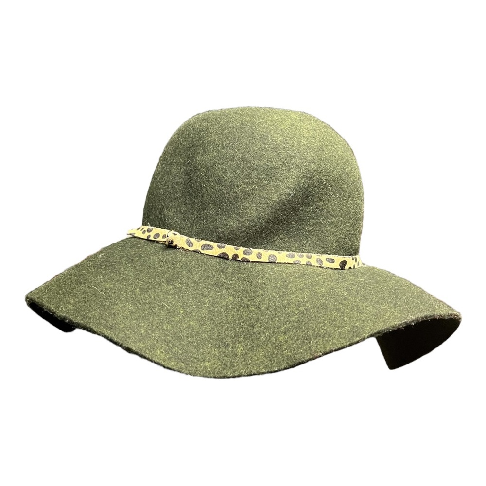 Hat Attack Wool Floppy Hat Dark Green Animal Print Band OS